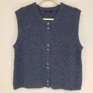 Parfois Button Front Sweater Vest Womens Sz M / L Blue Heathered Wool Blend Knit